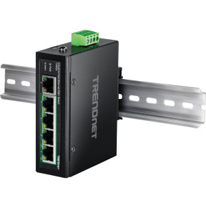 TRENDnet TI-PE50 5-Port Ethernet Switch, 4 fast ethernet PoE+ and 1 fast ethernet ports, 1 Gbps switching capacity, DIN-rail/wall mount